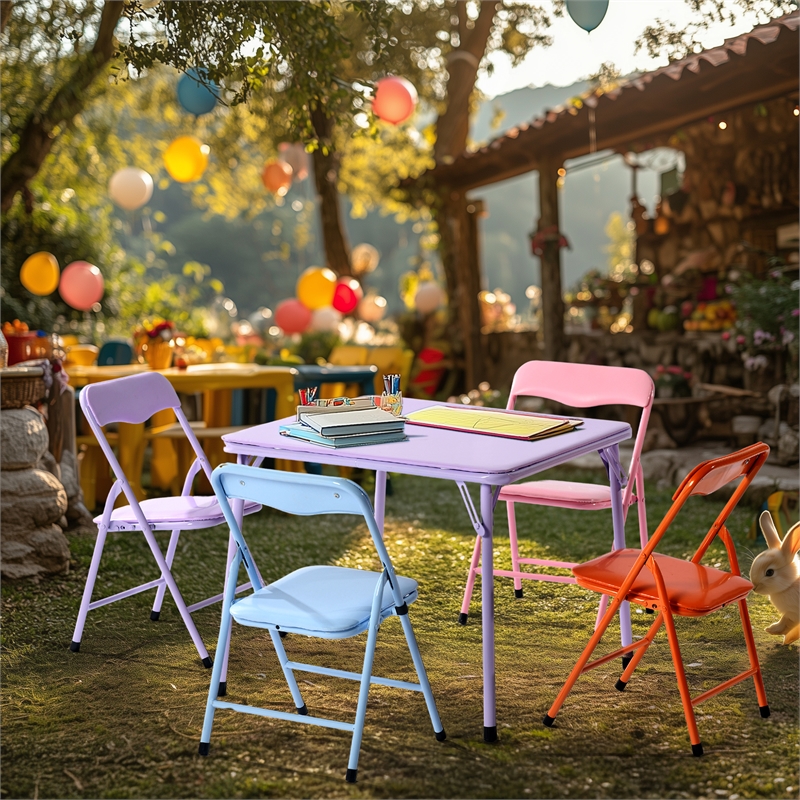 Homy Casa Multi-Color 5-Piece Steel & PVC Kid's Table and Chair Set for Picnics