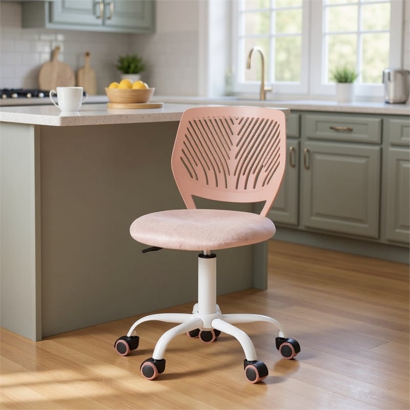 Homy Casa Pink Mesh & Fabric Kitchen Counter Helper Chair with Height Adjustment