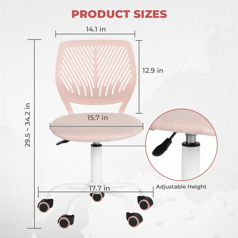 Homy Casa Pink Mesh & Fabric Kitchen Counter Helper Chair with Height Adjustment
