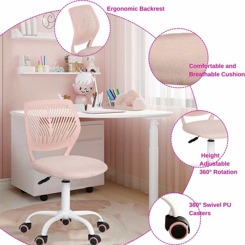 Homy Casa Pink Mesh & Fabric Kitchen Counter Helper Chair with Height Adjustment