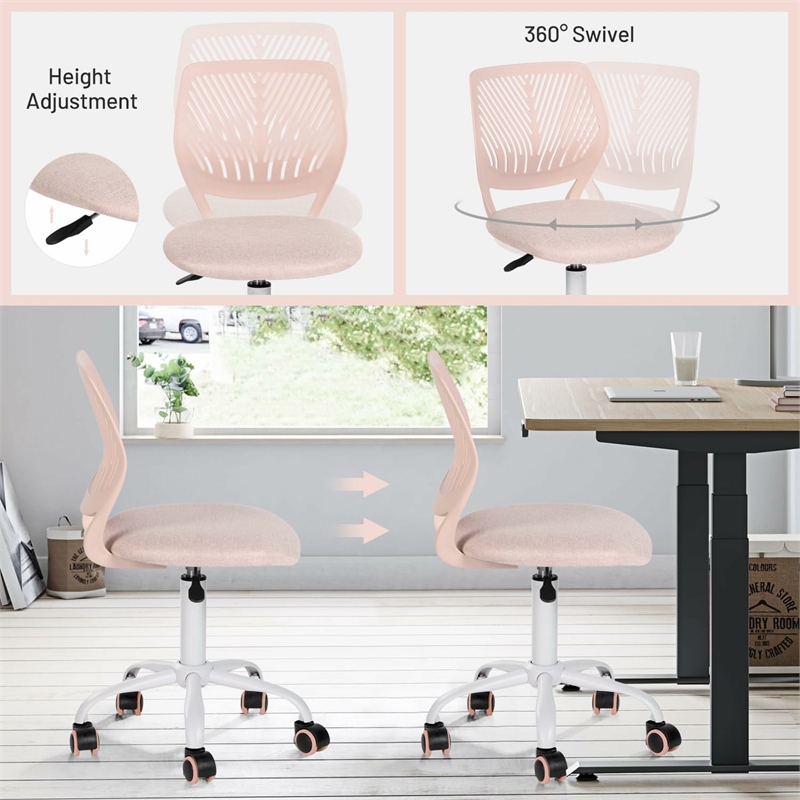 Homy Casa Pink Mesh & Fabric Kitchen Counter Helper Chair with Height Adjustment