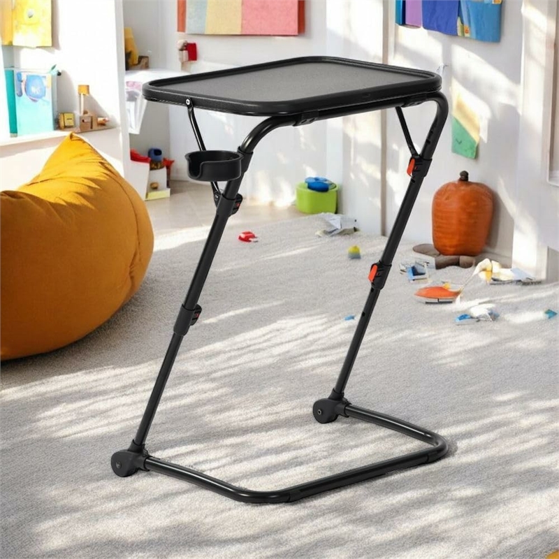Homy Casa Black Steel Adjustable Folding Kids Desk Table with Cup Holder