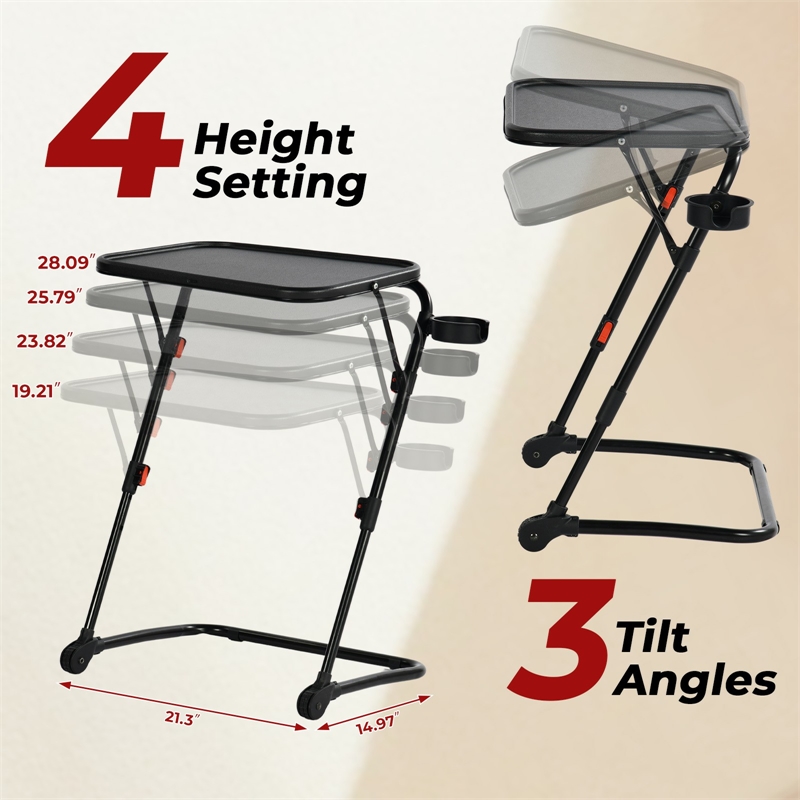 Homy Casa Black Steel Adjustable Folding Kids Desk Table with Cup Holder