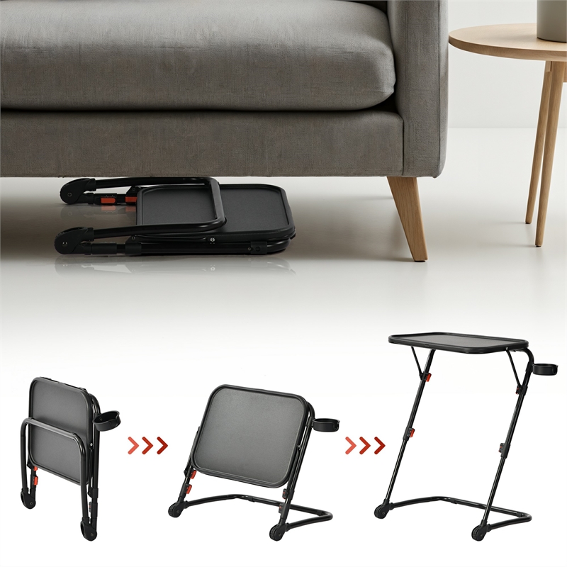 Homy Casa Black Steel Adjustable Folding Kids Desk Table with Cup Holder