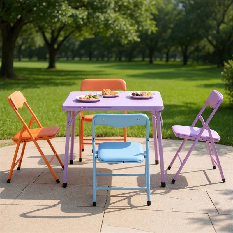 Homy Casa Multi-Color 5-Piece Steel & PVC Kid's Table and Chair Set for Patio