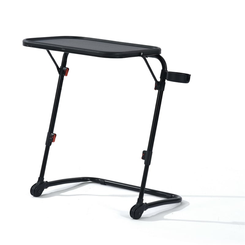Homy Casa Black Steel Adjustable Folding Over-Bed Desk Table with Cup Holder
