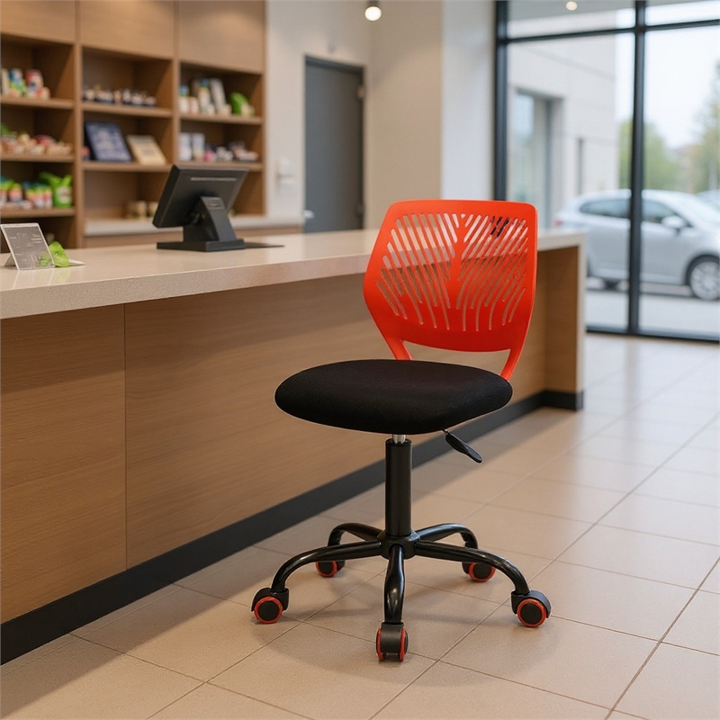 Homy Casa Red and Black PP Back and Fabric Seat Adjustable Retail Checkout Chair