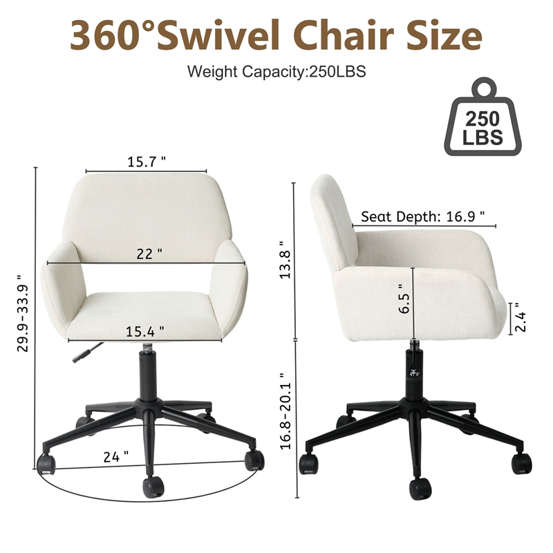 Homy Casa Chenille Beige Fabric and Metal Base Swivel Dining Chair
