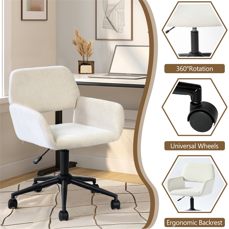 Homy Casa Chenille Beige Fabric and Metal Base Swivel Dining Chair