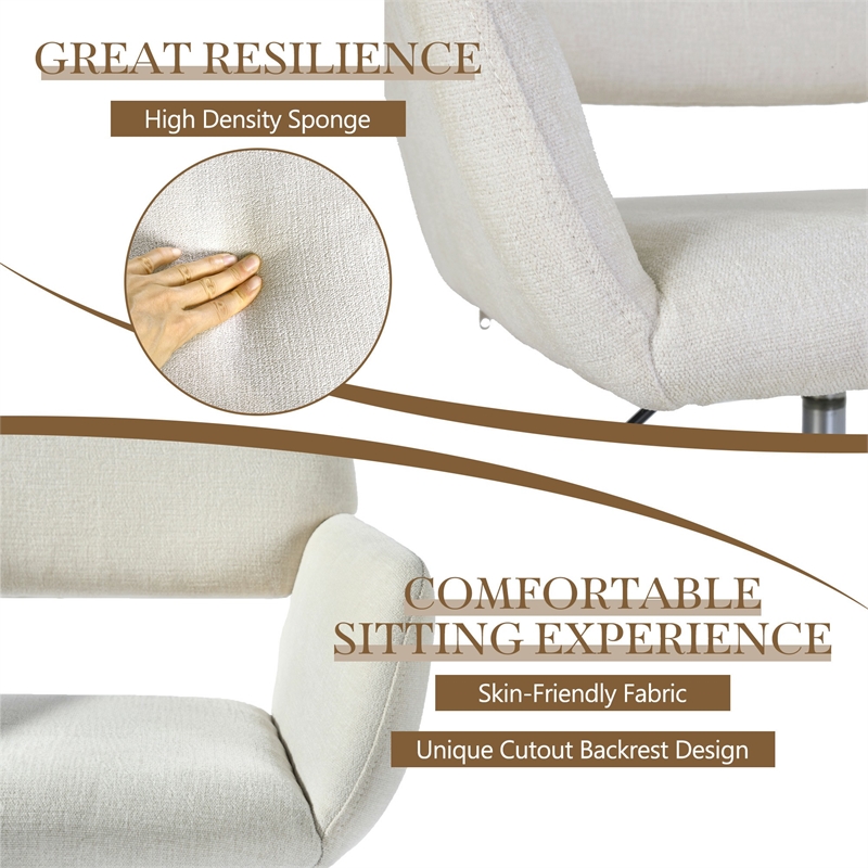 Homy Casa Chenille Beige Fabric and Metal Base Swivel Dining Chair