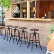 Homy Casa Set of 2 Walnut MDF Seat and Black Metal Outdoor Bar Stools
