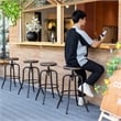 Homy Casa Set of 2 Walnut MDF Seat and Black Metal Outdoor Bar Stools