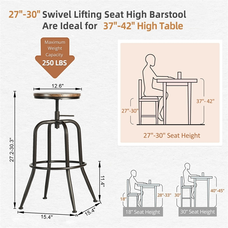 Homy Casa Set of 2 Walnut MDF Seat and Black Metal Outdoor Bar Stools