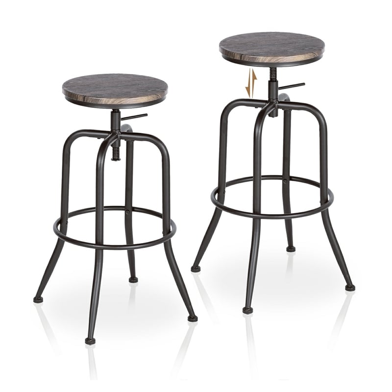 Homy Casa Set of 2 Walnut MDF Seat and Black Metal Outdoor Bar Stools