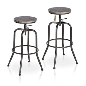 Homy Casa Set of 2 Walnut MDF Seat and Black Metal Outdoor Bar Stools