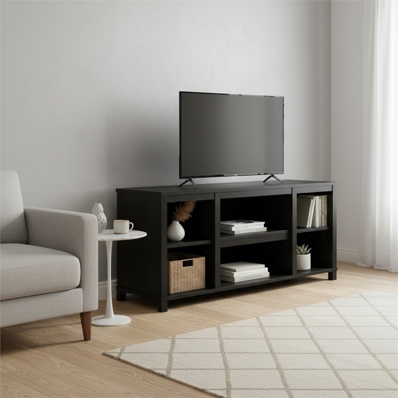 Homy Casa Black Particle Board TV Stand and Media Console for Living Room