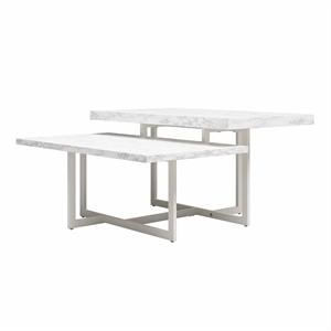 Homy Casa White Marble MDF and Steel Coffee Table