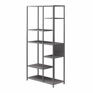Homy Casa Gray Metal Bookcase Open Back Room Divider with 6 Shelves