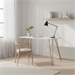 Homy Casa White and Gold Metal and Wood Writing Desk with Hairpin Legs