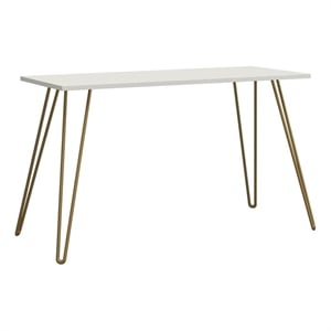 Homy Casa White and Gold Metal and Wood Writing Desk with Hairpin Legs