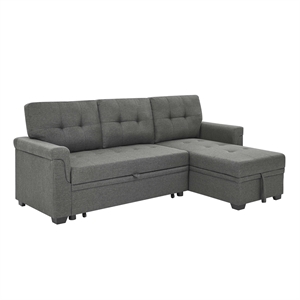 Homy Casa Gray Polyester Upholstered Pull-Out Sectional Sofa Bed
