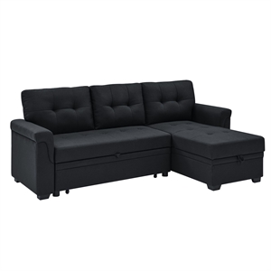 Homy Casa Black Polyester Upholstered Pull-Out Sectional Sofa Bed