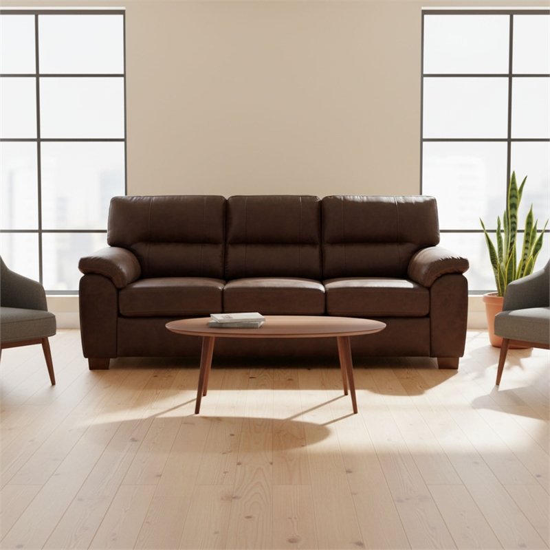 Homy Casa Vintage Dark Brown Breathable PU Leather Three-Seat Sofa