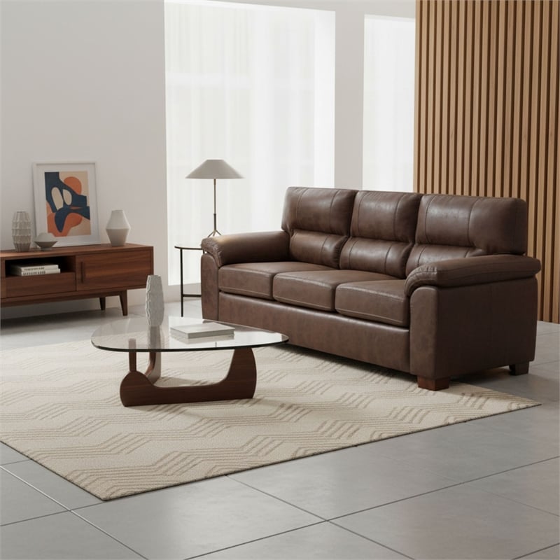 Homy Casa Vintage Dark Brown Breathable PU Leather Three-Seat Sofa