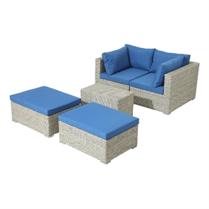 liviland 5-piece wicker rattan 2-person seating group w/ blue cushions