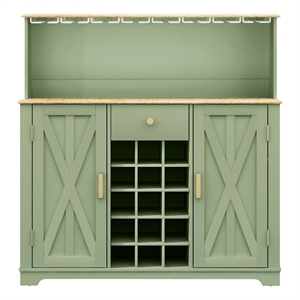 liviland 47 in. green buffet bar cabinet wine rack w/ wood pattern countertop