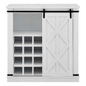 liviland 37 in white buffet bar cabinet barn door w/ marbling pattern countertop