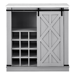 liviland 37 in. gray buffet bar cabinet barn door w/ marbling pattern countertop