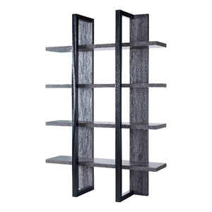smart home furniture 4-shelf contemporary wood bookcase in distressed gray/black