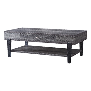 smart home furniture wood coffee table with lower shelf in black/distressed gray