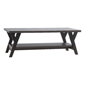 smart home furniture wood coffee table with lower shelf in distressed gray/black