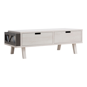 smart home furniture wood coffee table in white oak/distressed gray