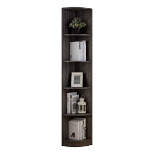 smart home furniture 5-shelf wood corner bookcase in distressed gray