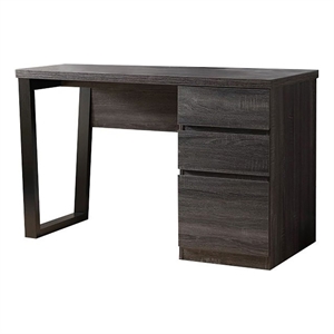 smart home furniture 3-drawer wood & metal executive desk in distressed gray