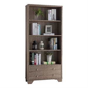 smart home furniture 4-shelf contemporary wood bookcase in dark taupe brown