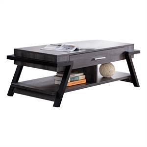 smart home furniture 1-drawer wood coffee table in black/distressed gray