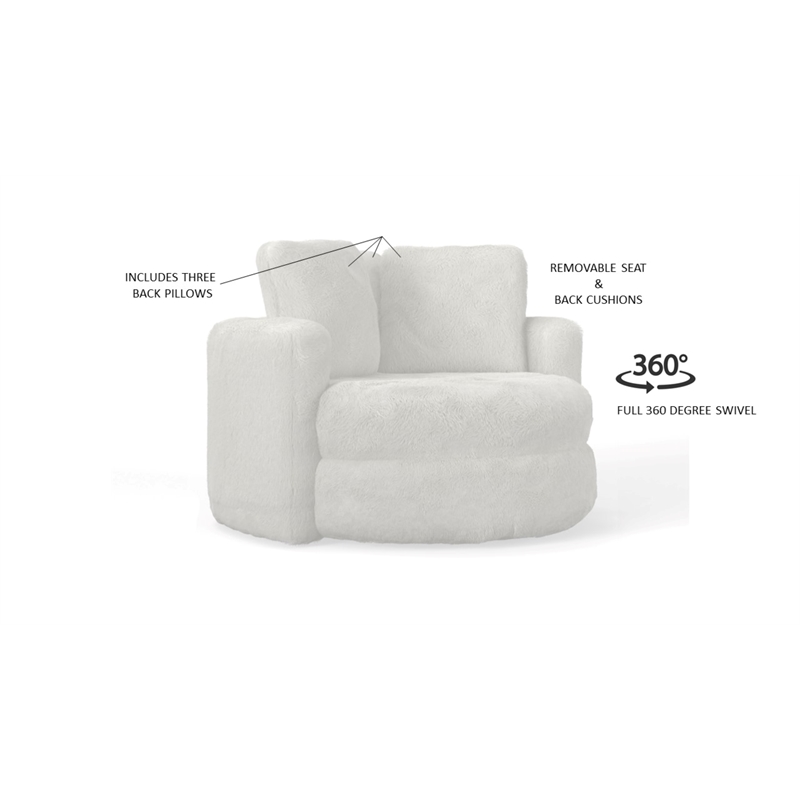Oslo Lux Natural Color Faux Fur Oversized Barrel Swivel Accent Chair