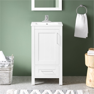 Kansas 18&quot Bathroom Vanity in White with White Ceramic Vanity Top
