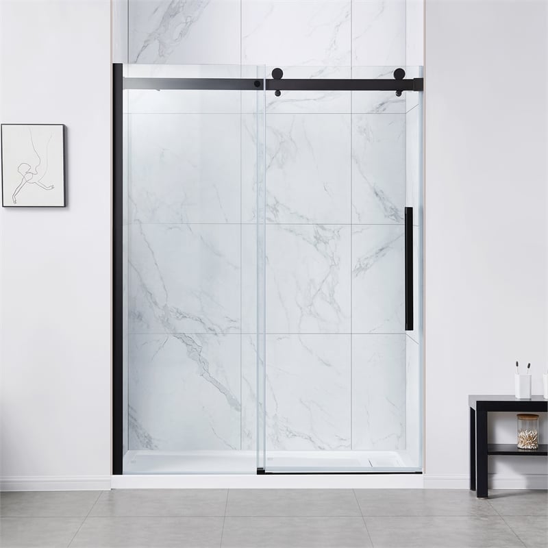 Bel Matte Black Alcove Shower Kit Base and Door 32