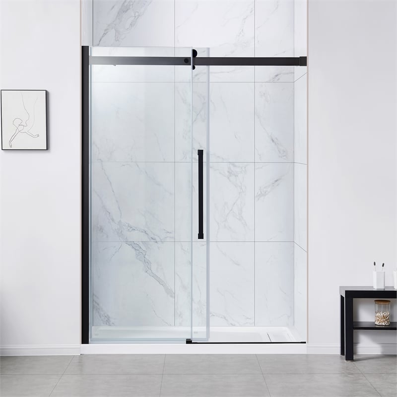 Bel Matte Black Alcove Shower Kit Base and Door 32