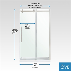 Bel 48&quot x 78.75&quot Soft-Close Sliding Shower Door in Satin Nickel