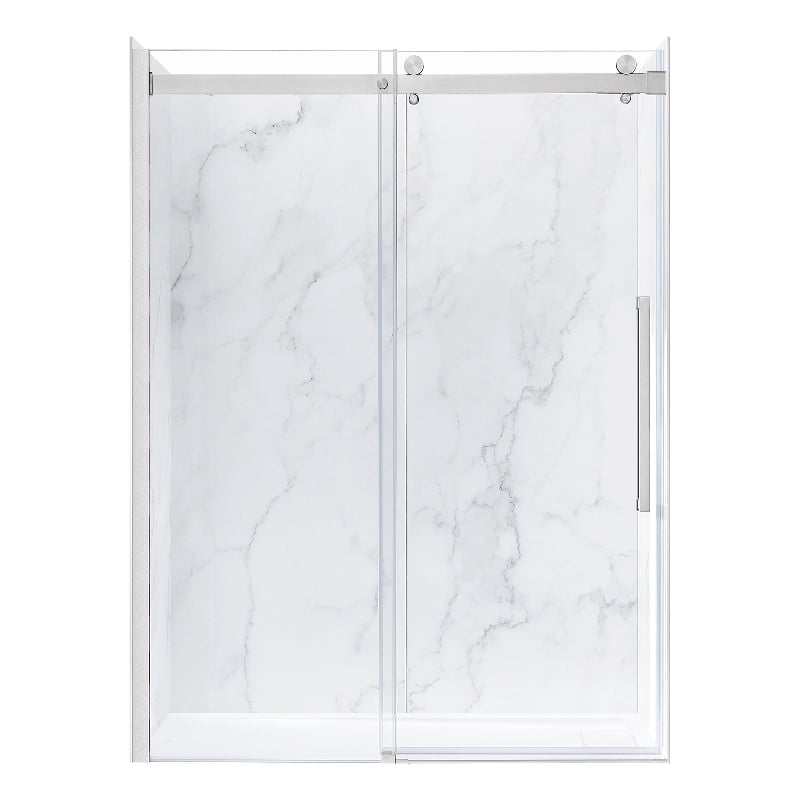 Bel Satin Nickel Alcove Shower Kit Base Walls Door 32