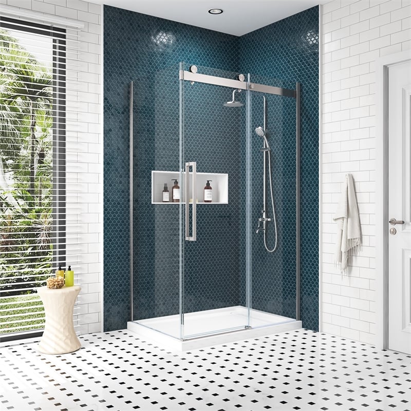 Bel Stainless Steel Corner Shower Kit Base and Door 32