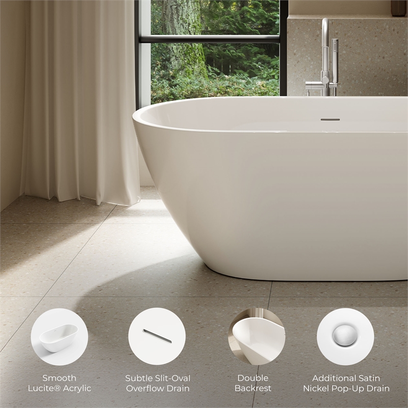 OVE Ayago 59 in. Freestanding White Bathtub Kit Satin Nickel Hardware