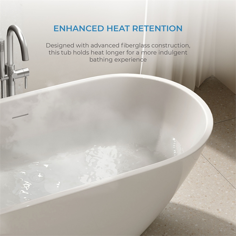 OVE Ayago 59 in. Freestanding White Bathtub Kit Satin Nickel Hardware