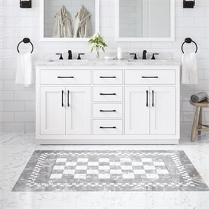 Athea 60&quot Double Vanity in White with White Countertop and Power Bar